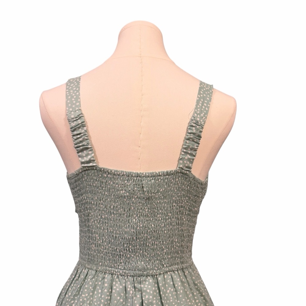 Jessica Simpson Seafoam Polka Dot Smocked Wide Leg Jumpsuit w/Pockets Size S - Picture 5 of 16